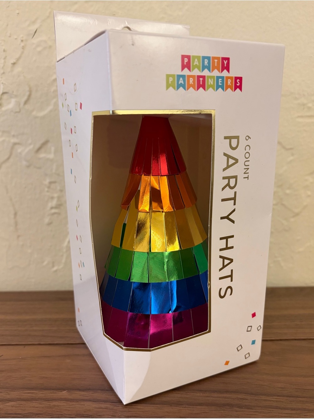 Party Partners Rainbow Metallic Fringe Party Hats 6 Count